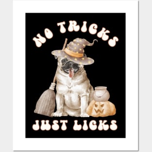 Cute Funny Halloween Pug Watercolor Witch Design with Pumpkin Posters and Art